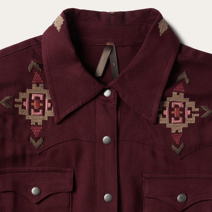 Embroidered Shirt Dress Wine Women Stetson Mini