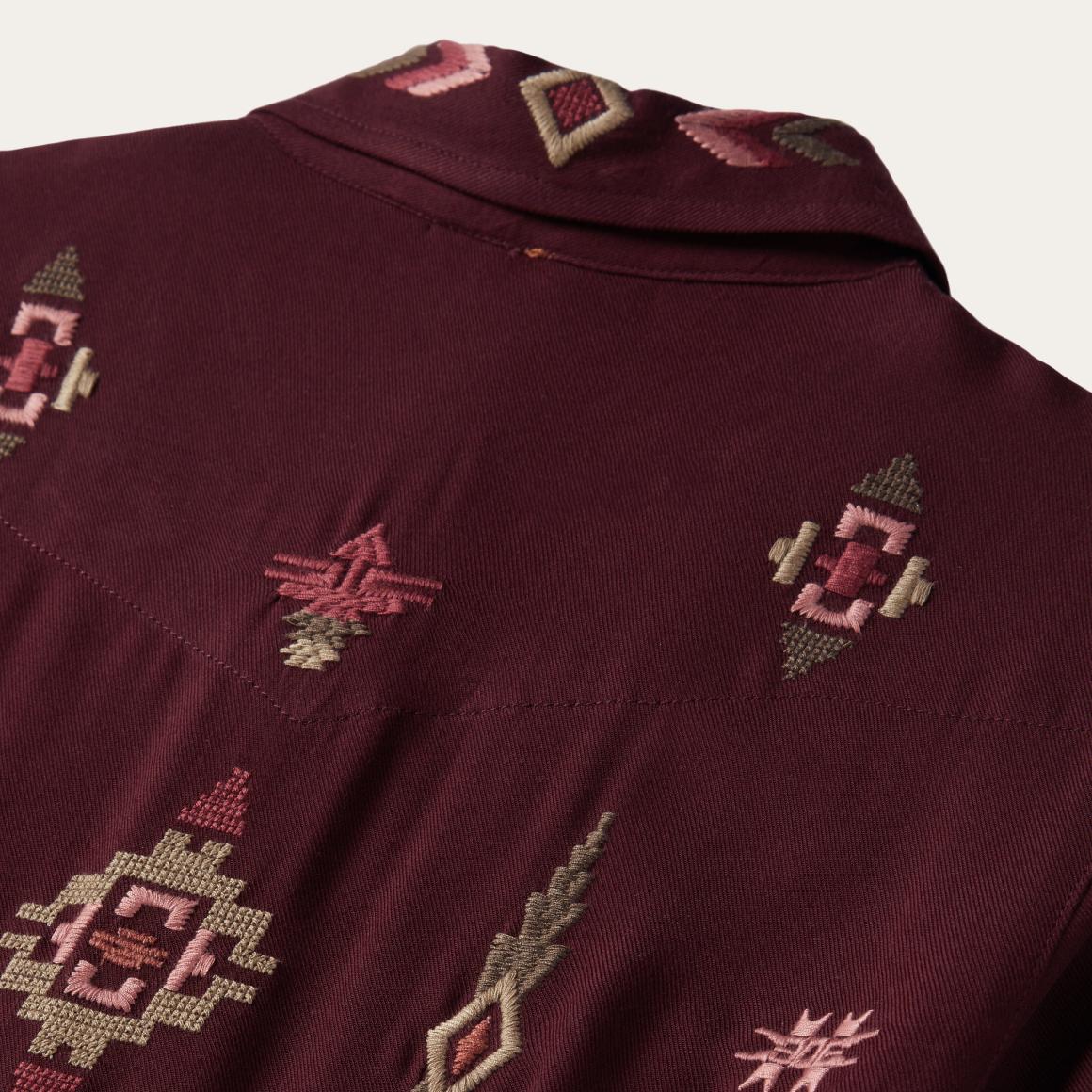 Embroidered Shirt Dress Wine Women Stetson Mini