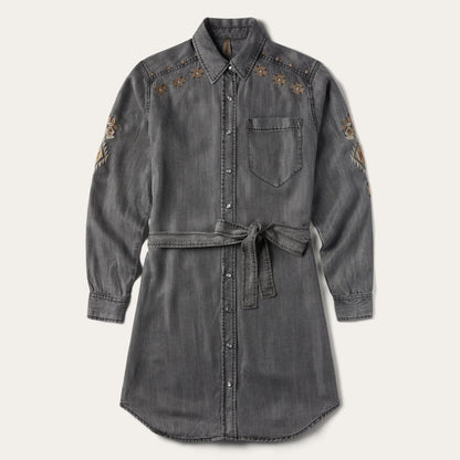 Embroidered Snap Front Shirt Dress Black Women Stetson Mini