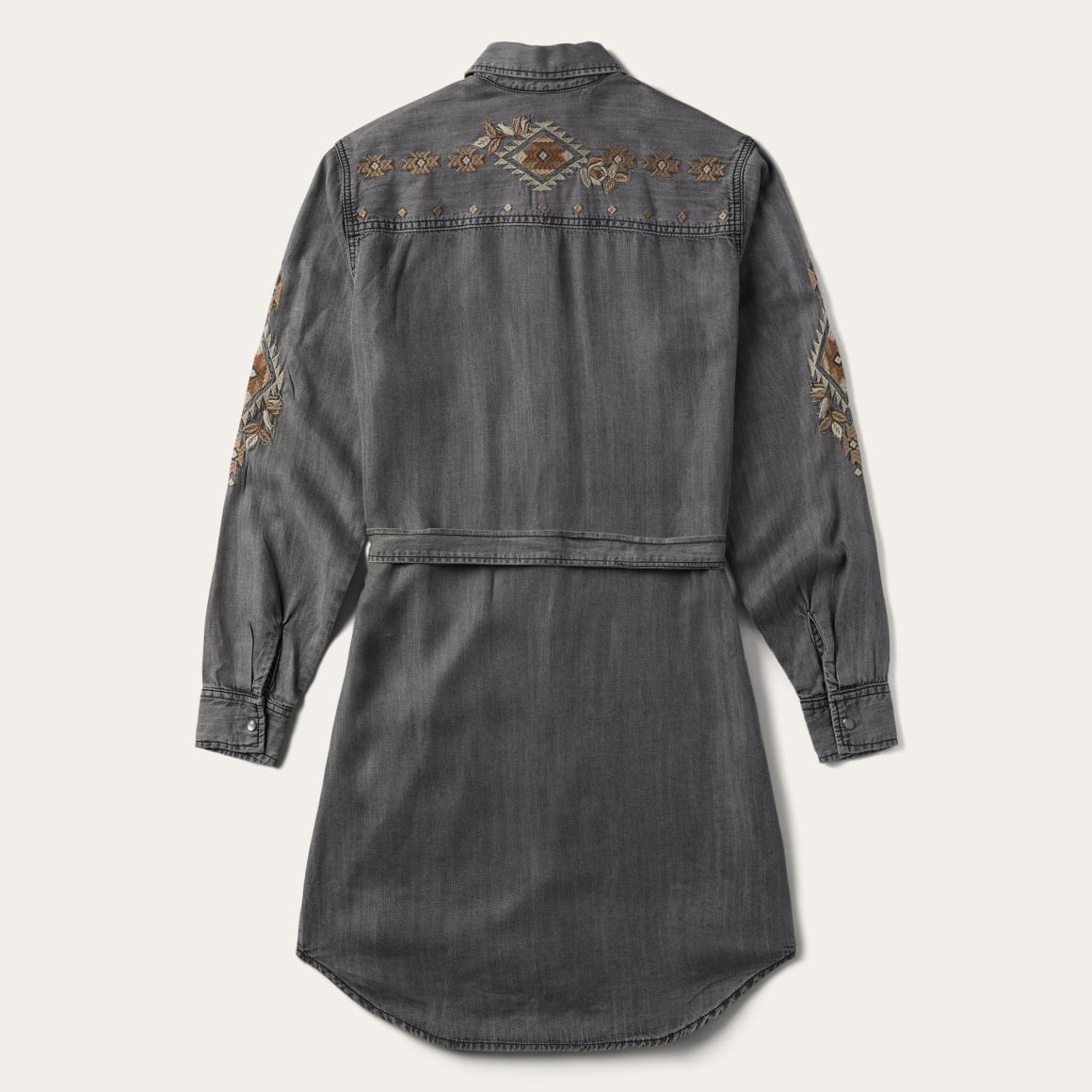 Embroidered Snap Front Shirt Dress Black Women Stetson Mini