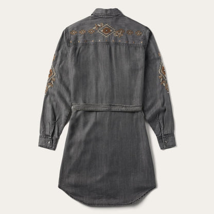 Embroidered Snap Front Shirt Dress Black Women Stetson Mini