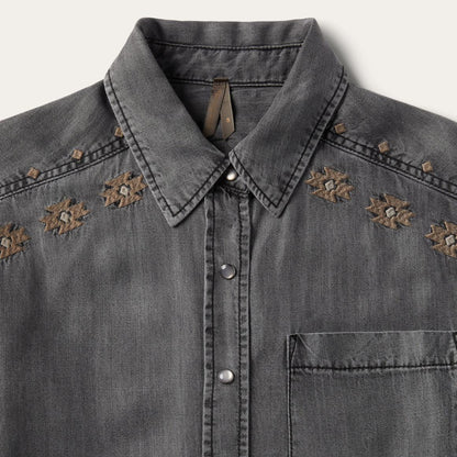 Embroidered Snap Front Shirt Dress Black Women Stetson Shirt Dresses