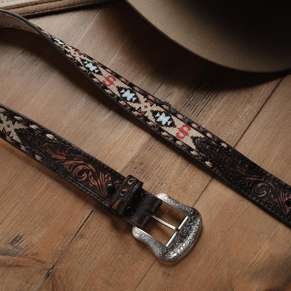 Embroidered Tooled Tab Belt Vintage Brown Men Stetson Belts