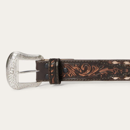 Embroidered Tooled Tab Belt Vintage Brown Men Stetson Belts