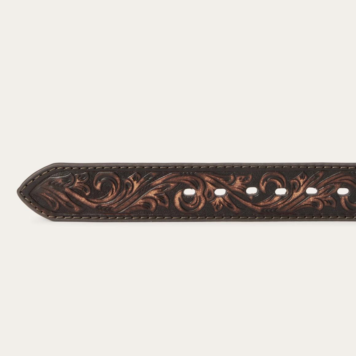 Embroidered Tooled Tab Belt Vintage Brown Men Stetson Belts