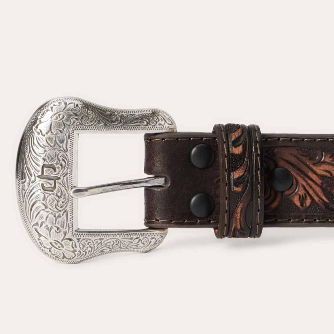 Embroidered Tooled Tab Belt Vintage Brown Men Stetson Belts