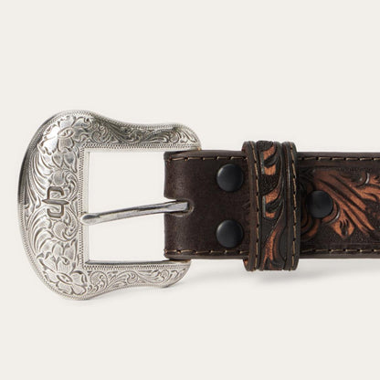 Embroidered Tooled Tab Belt Vintage Brown Men Stetson Belts