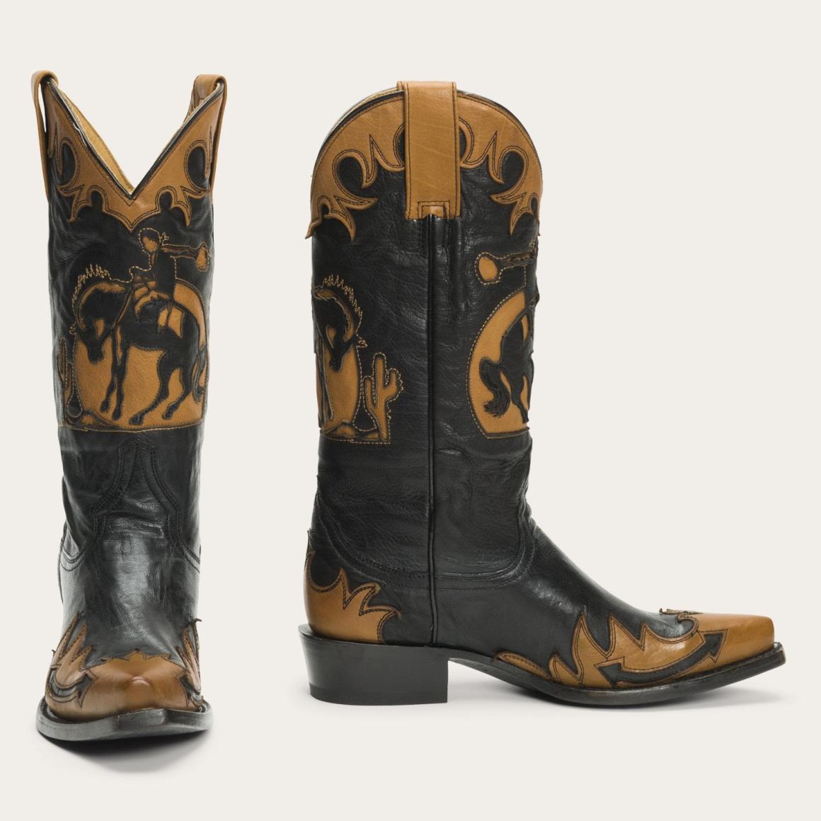 Faye Cowgirl & Horse Underlay Leather Boot Black Women Stetson Western