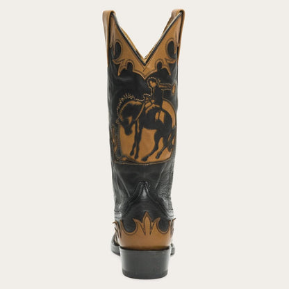 Faye Cowgirl & Horse Underlay Leather Boot Black Women Stetson Western