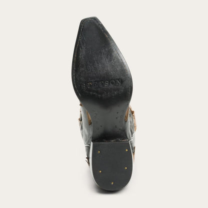 Faye Cowgirl & Horse Underlay Leather Boot Black Women Stetson Western