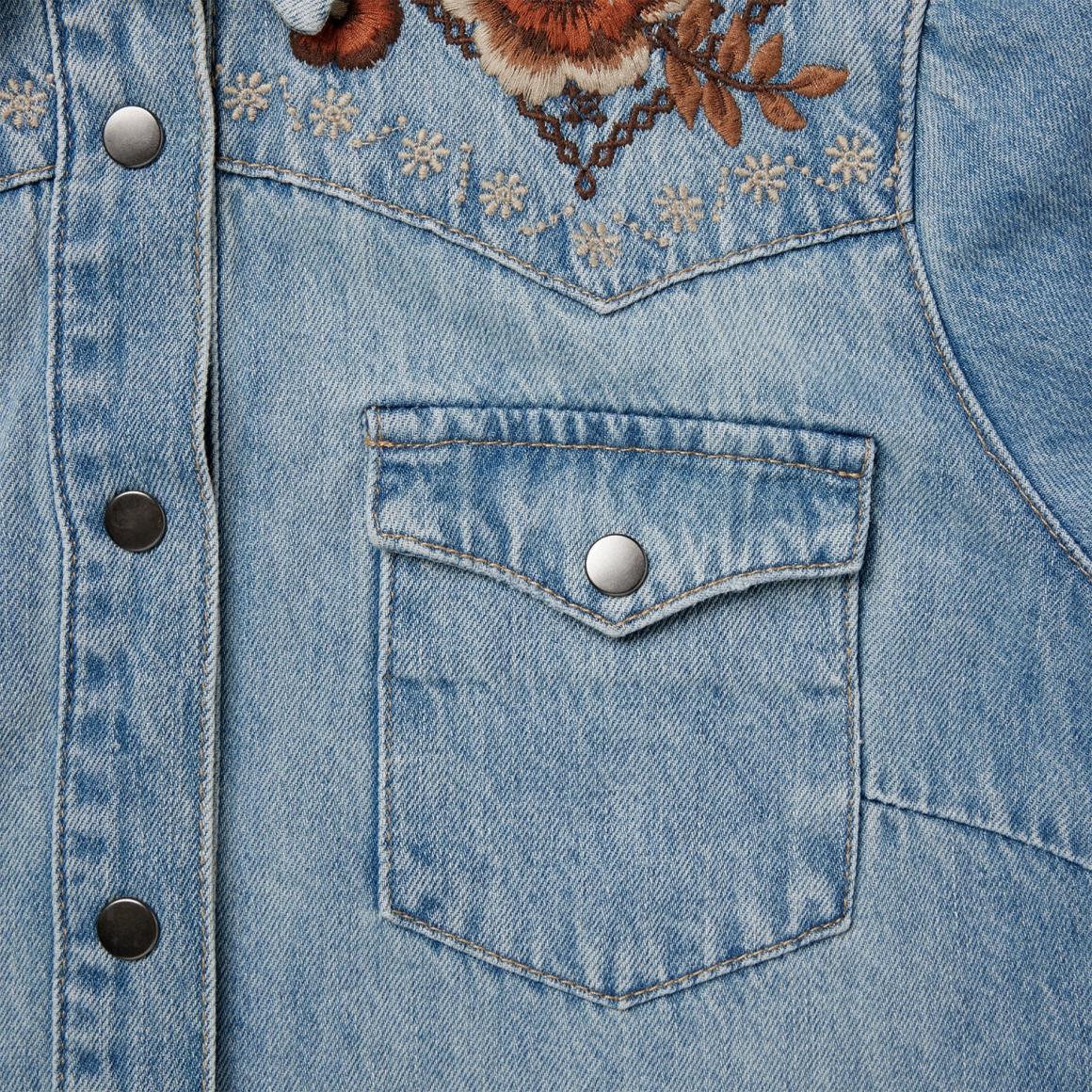 Floral Embroidered Denim Shirt Dress Blue Women Stetson Mini