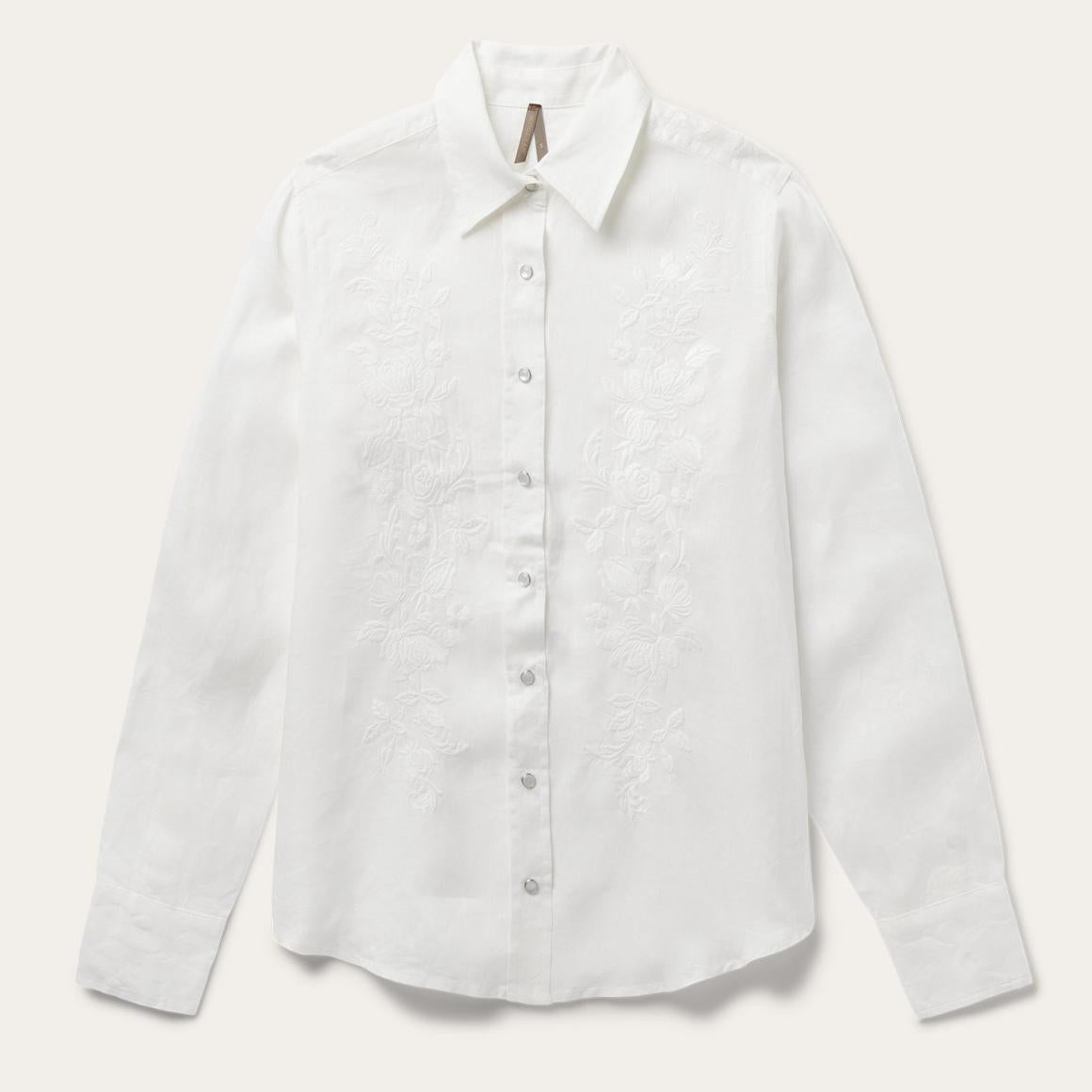 Floral Embroidered White Linen Shirt White Women Stetson Western Shirts
