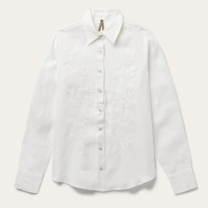 Floral Embroidered White Linen Shirt White Women Stetson Western Shirts