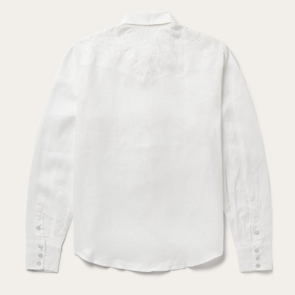 Floral Embroidered White Linen Shirt White Women Stetson Western Shirts