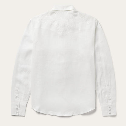 Floral Embroidered White Linen Shirt White Women Stetson Western Shirts