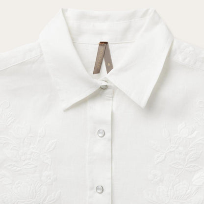 Floral Embroidered White Linen Shirt White Women Stetson Western Shirts