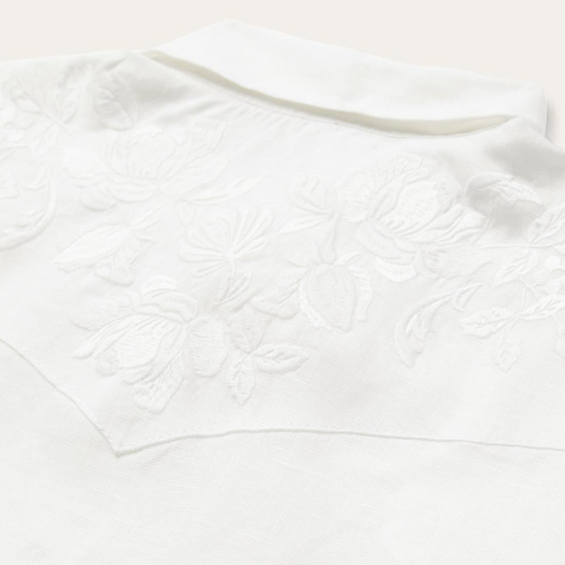Floral Embroidered White Linen Shirt White Women Stetson Western Shirts