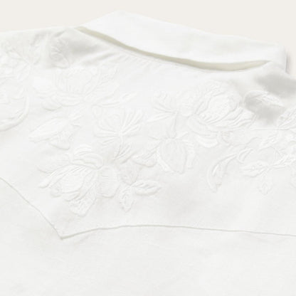 Floral Embroidered White Linen Shirt White Women Stetson Western Shirts