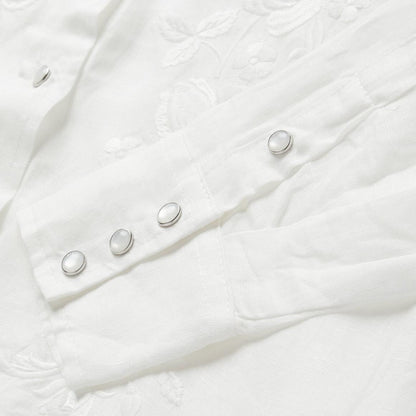 Floral Embroidered White Linen Shirt White Women Stetson Western Shirts