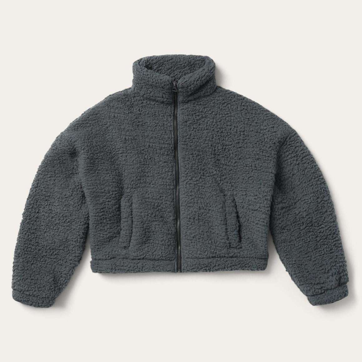 Fuzzy Teddy Bear Fleece Jacket Grey Women Stetson Jackets