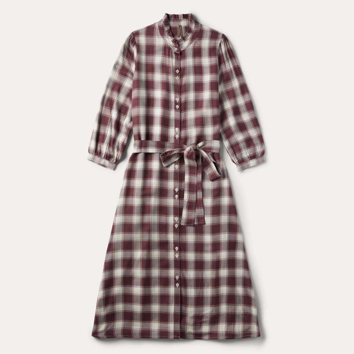 Gaucho Plaid Prairie Shirt Dress Wine Women Stetson Midi