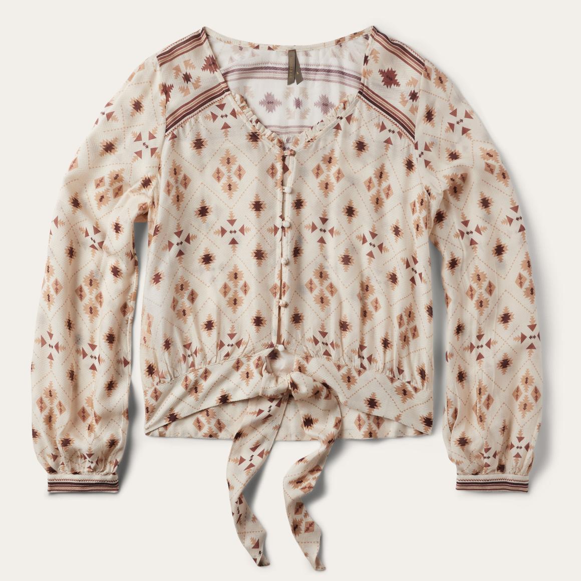 Gaucho Print Herringbone Blouse White Women Stetson Blouses