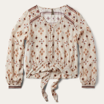 Gaucho Print Herringbone Blouse White Women Stetson Blouses