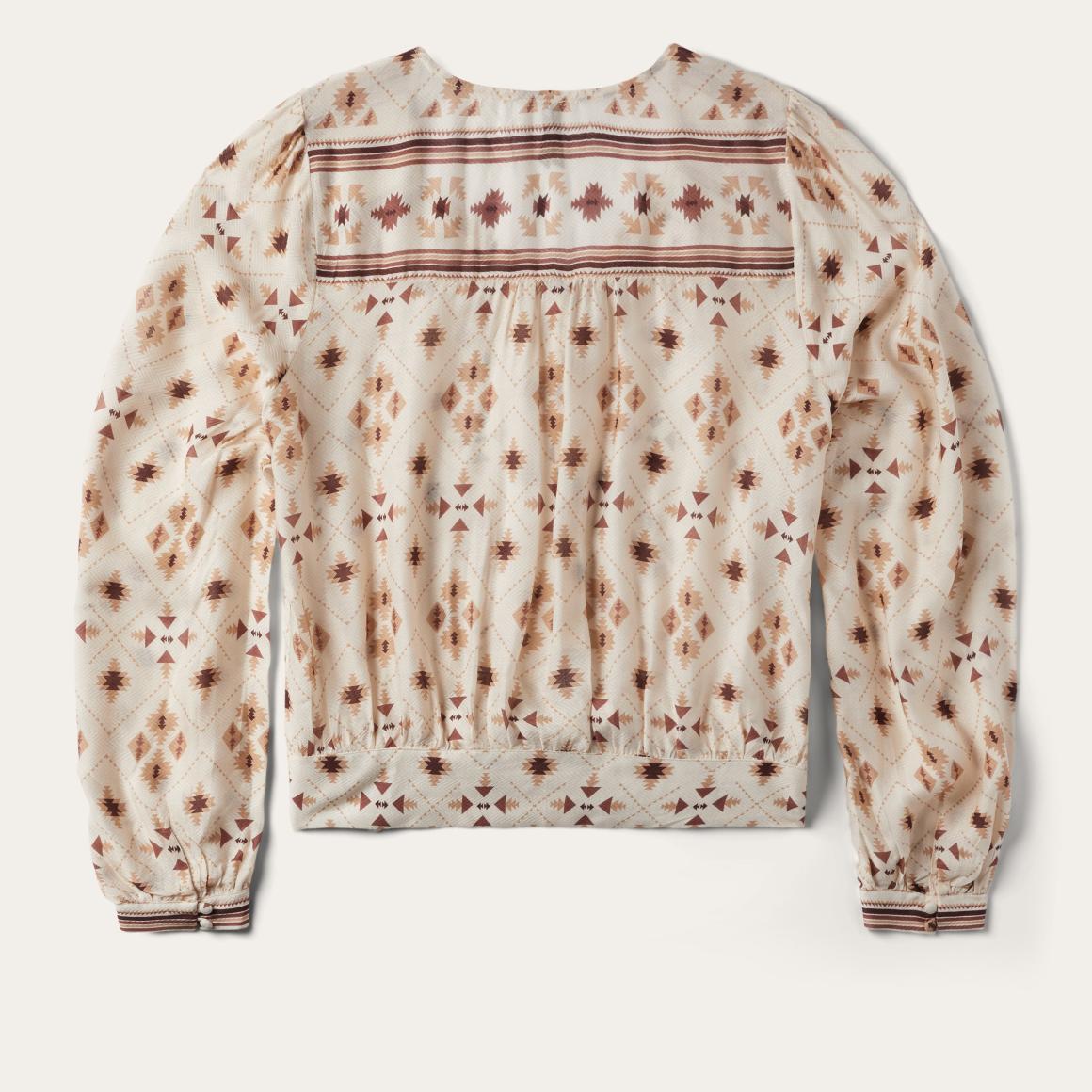 Gaucho Print Herringbone Blouse White Women Stetson Blouses