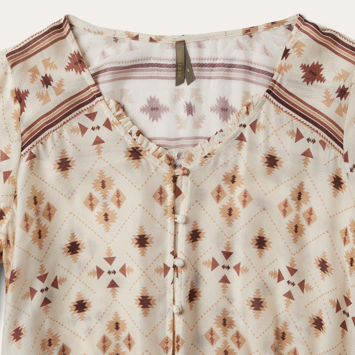 Gaucho Print Herringbone Blouse White Women Stetson Blouses