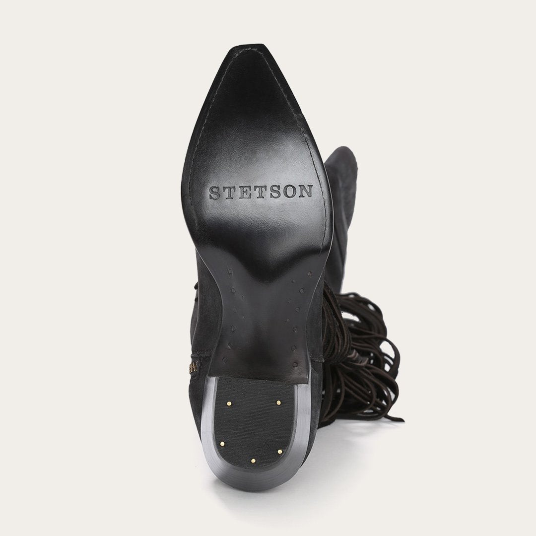 Glam Over-The-Knee Fringe Boot Black Leather Women Stetson Western