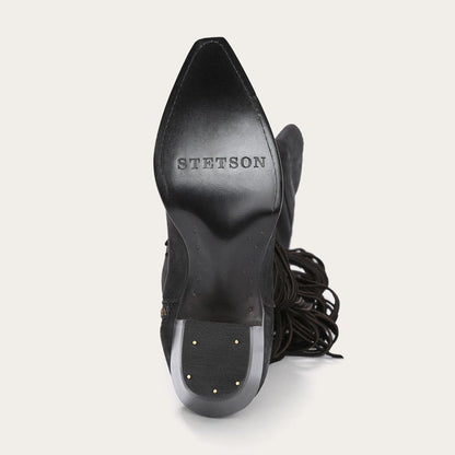 Glam Over-The-Knee Fringe Boot Black Leather Women Stetson Western