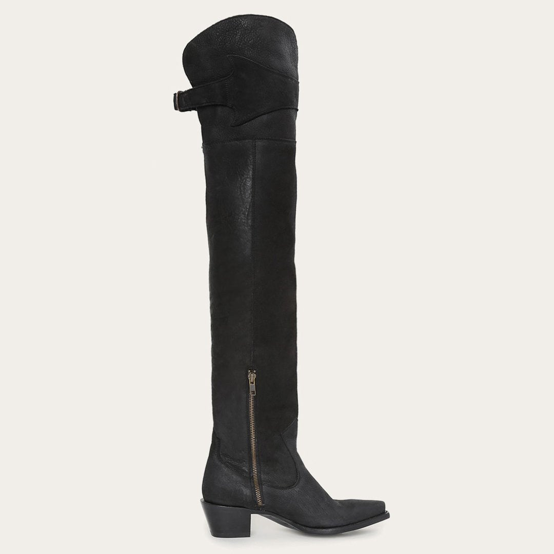 Glam Over-The-Knee Fringe Boot Black Leather Women Stetson Western