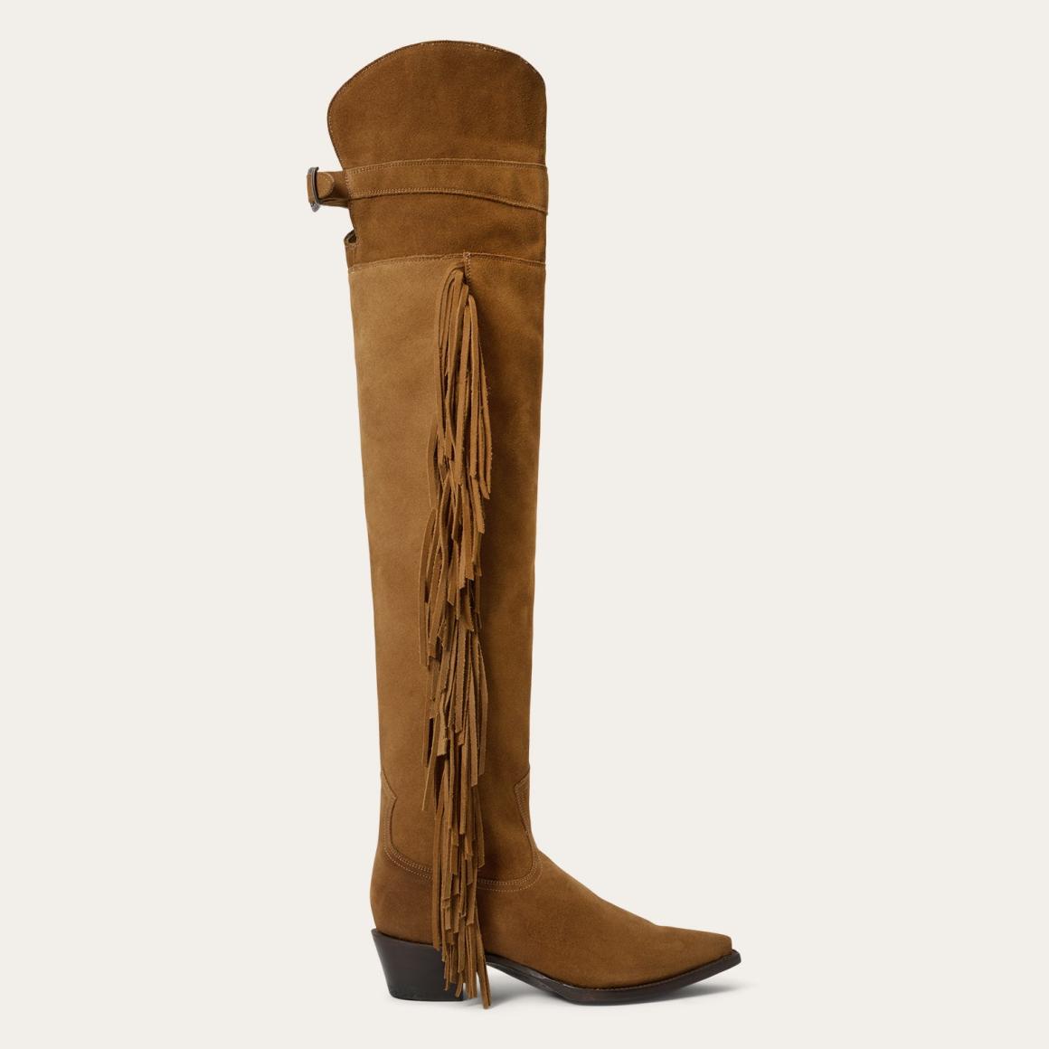 Glam Over-The-Knee Fringe Boot Tan Suede Women Stetson Western