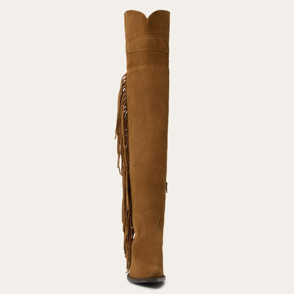 Glam Over-The-Knee Fringe Boot Tan Suede Women Stetson Western
