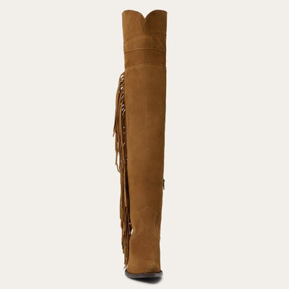 Glam Over-The-Knee Fringe Boot Tan Suede Women Stetson Western