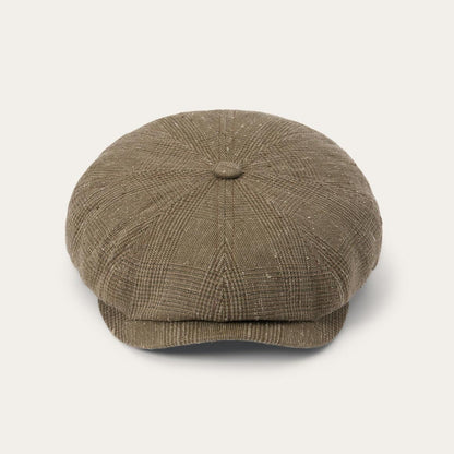 Glen Check Linen/Silk Hatteras Cap Olive Check Men/Women Stetson Caps & Truckers