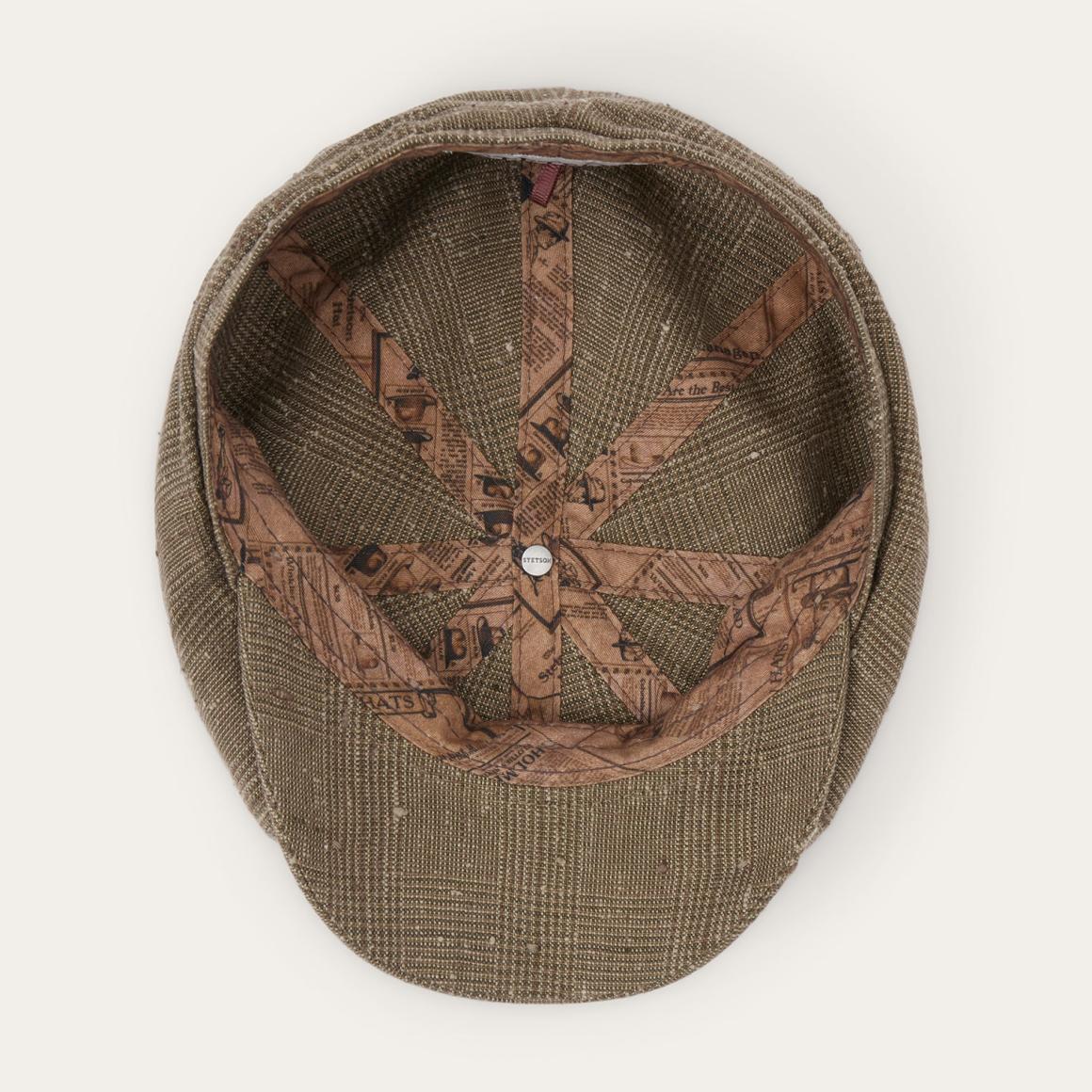 Glen Check Linen/Silk Hatteras Cap Olive Check Men/Women Stetson Caps & Truckers