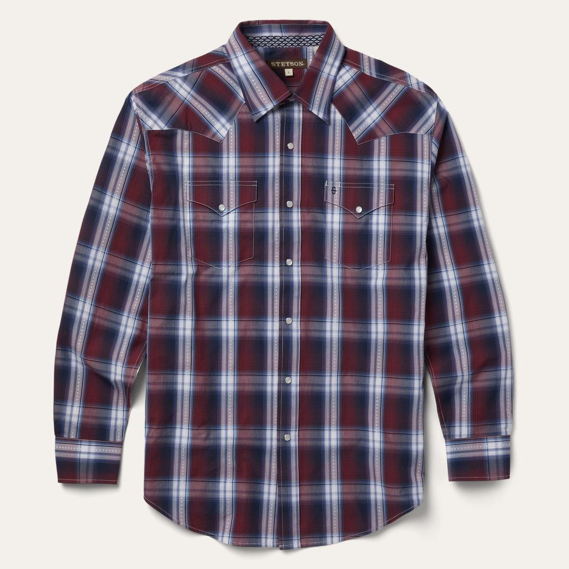 Good Luck Plaid Western Shirt Wine Men Stetson Western Shirts
