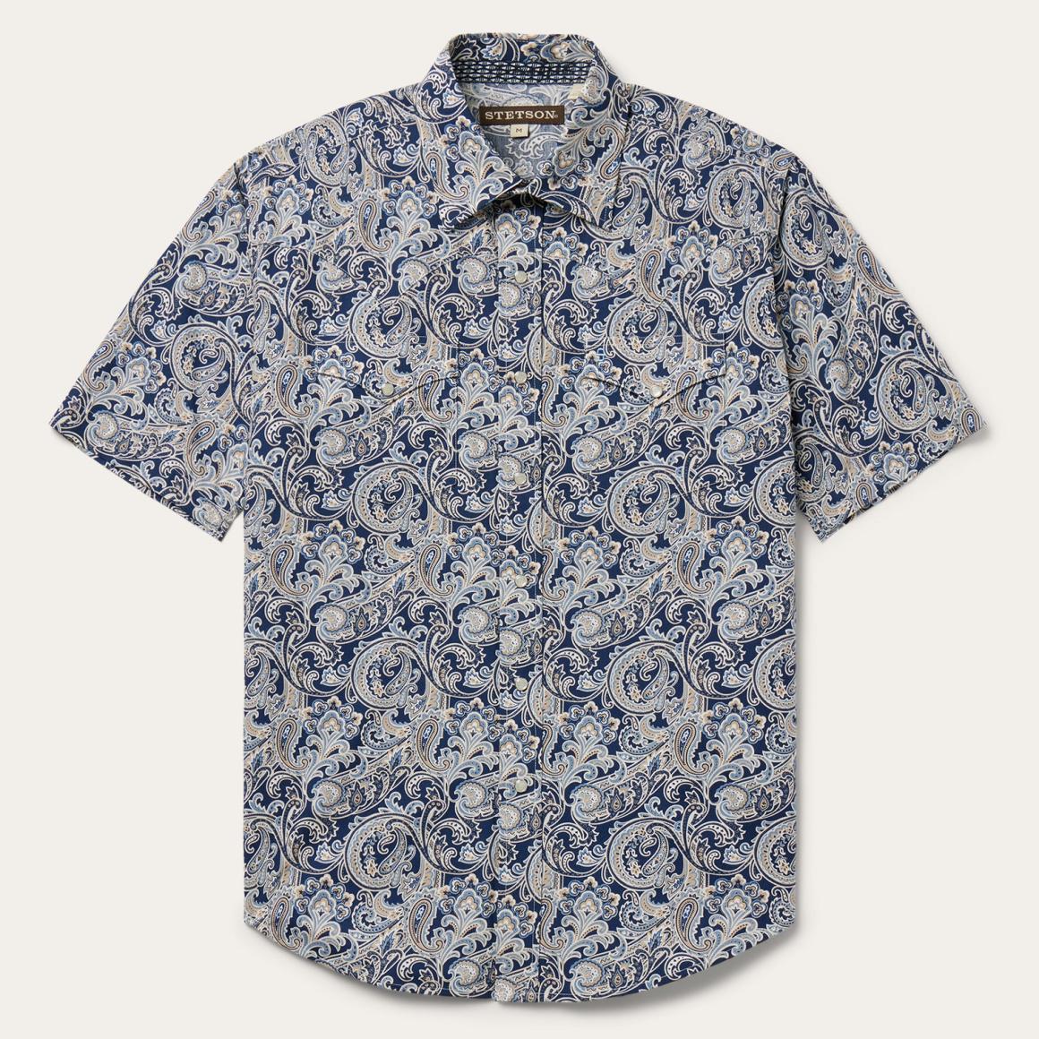 Greenspring Paisley Short Sleeve Western Shirt Blue Men Stetson Classic Cut