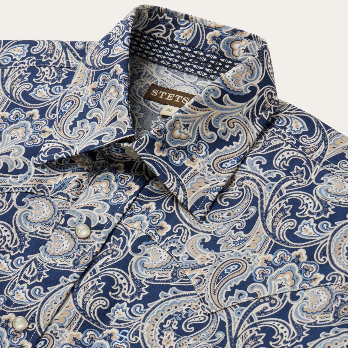 Greenspring Paisley Short Sleeve Western Shirt Blue Men Stetson Classic Cut