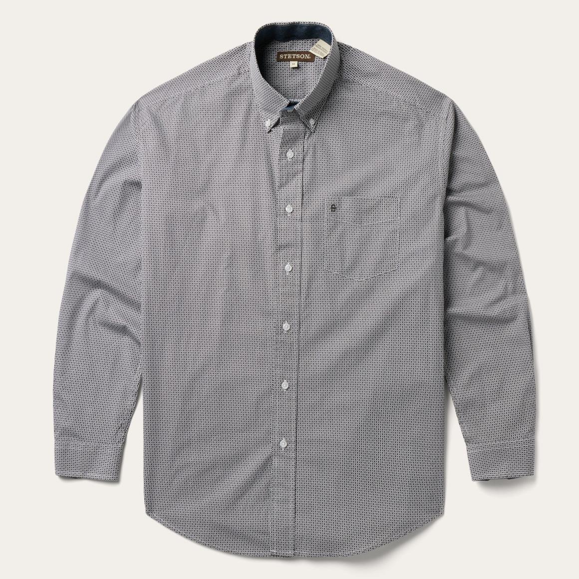 Grey Geo Print Button Front Shirt Grey Men Stetson Classic Cut