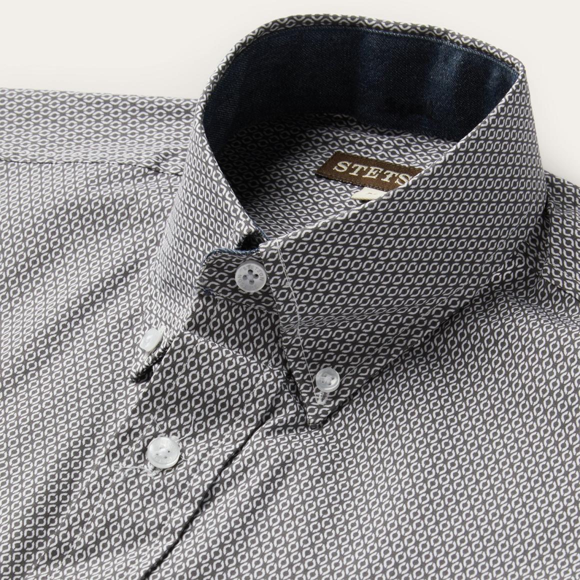 Grey Geo Print Button Front Shirt Grey Men Stetson Classic Cut