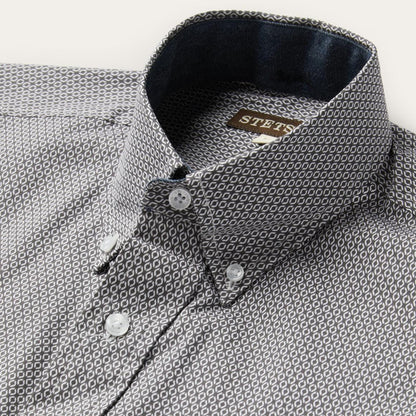 Grey Geo Print Button Front Shirt Grey Men Stetson Classic Cut