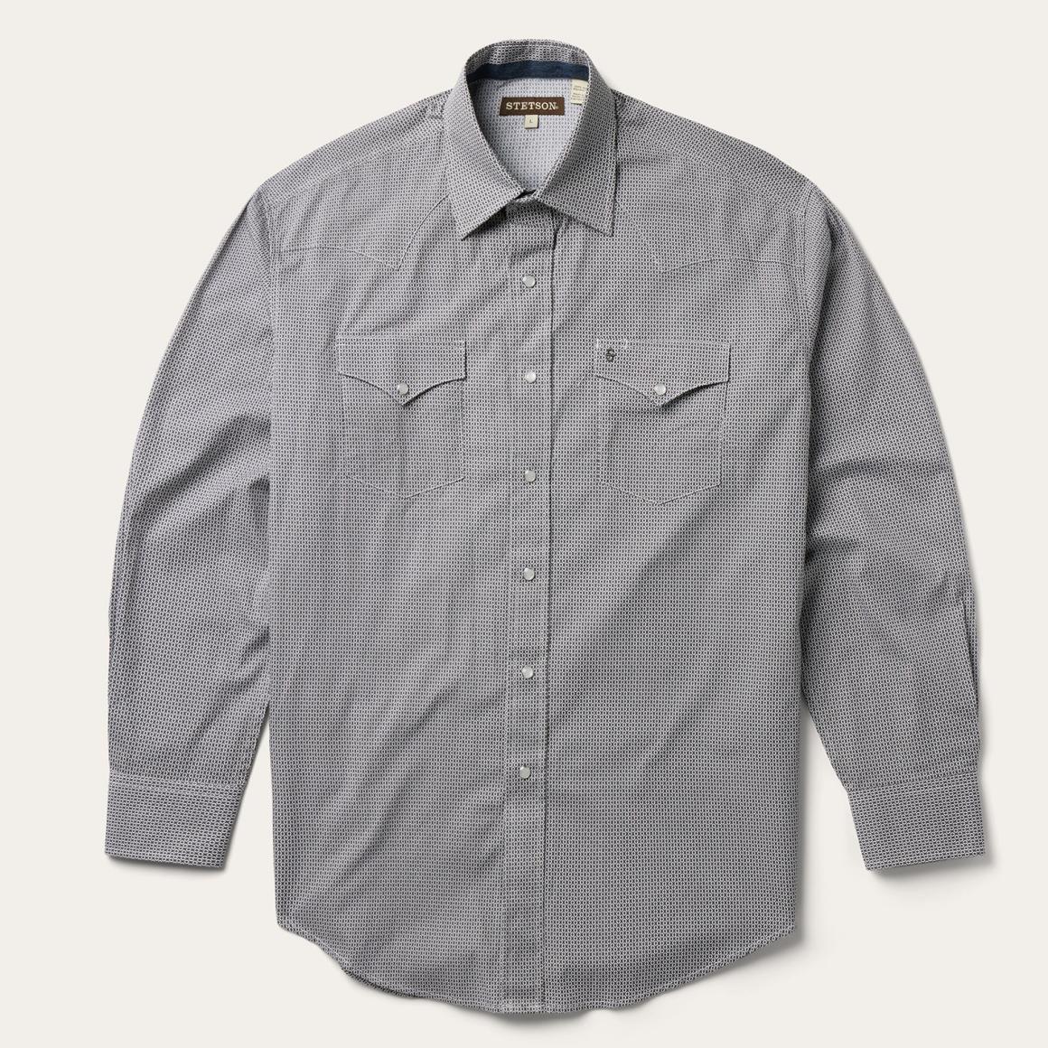 Grey Geo Print Western Shirt Grey Men Stetson Western Shirts