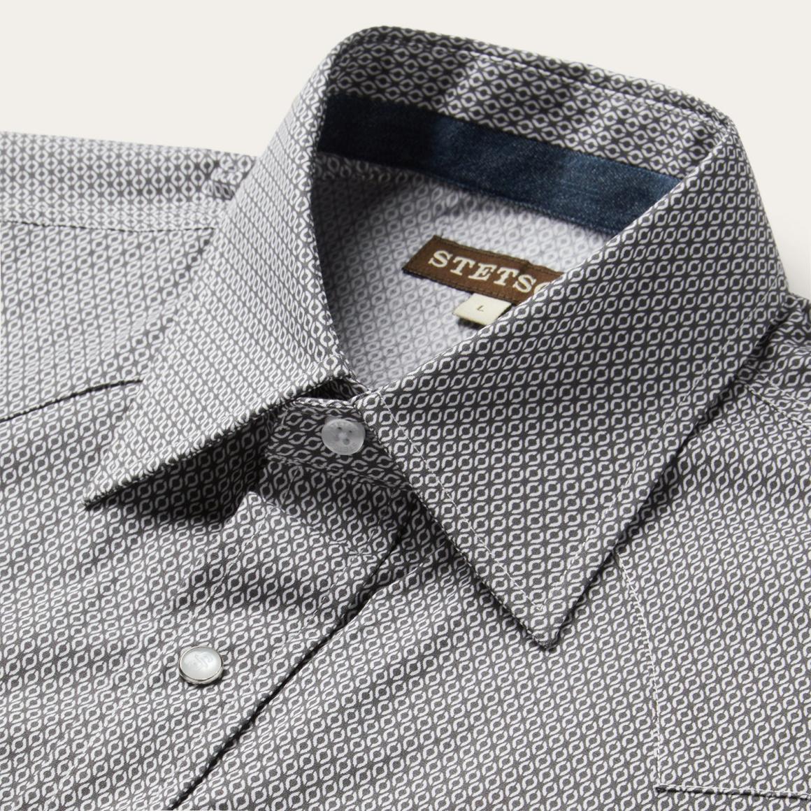 Grey Geo Print Western Shirt Grey Men Stetson Western Shirts