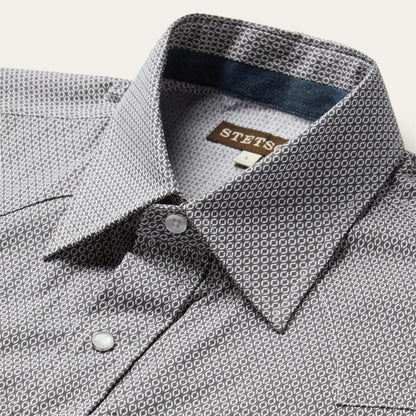 Grey Geo Print Western Shirt Grey Men Stetson Western Shirts