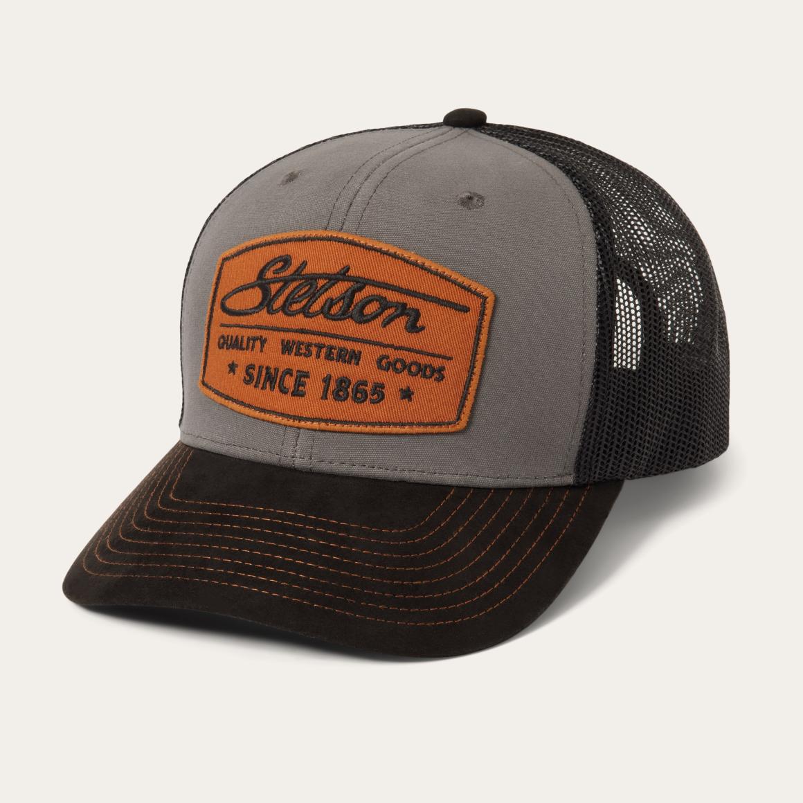 Grey Heritage Script Trucker Cap Grey Men/Women Stetson Caps & Truckers