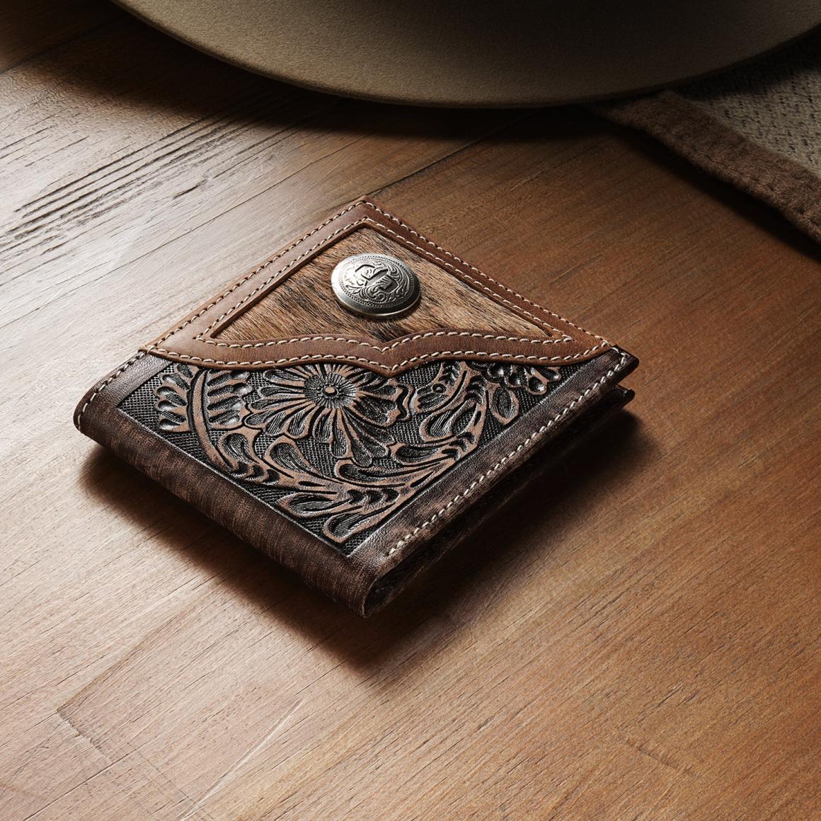 Hair-On-Hide Concho Bi-Fold Wallet Vintage Brown Men Stetson Wallets
