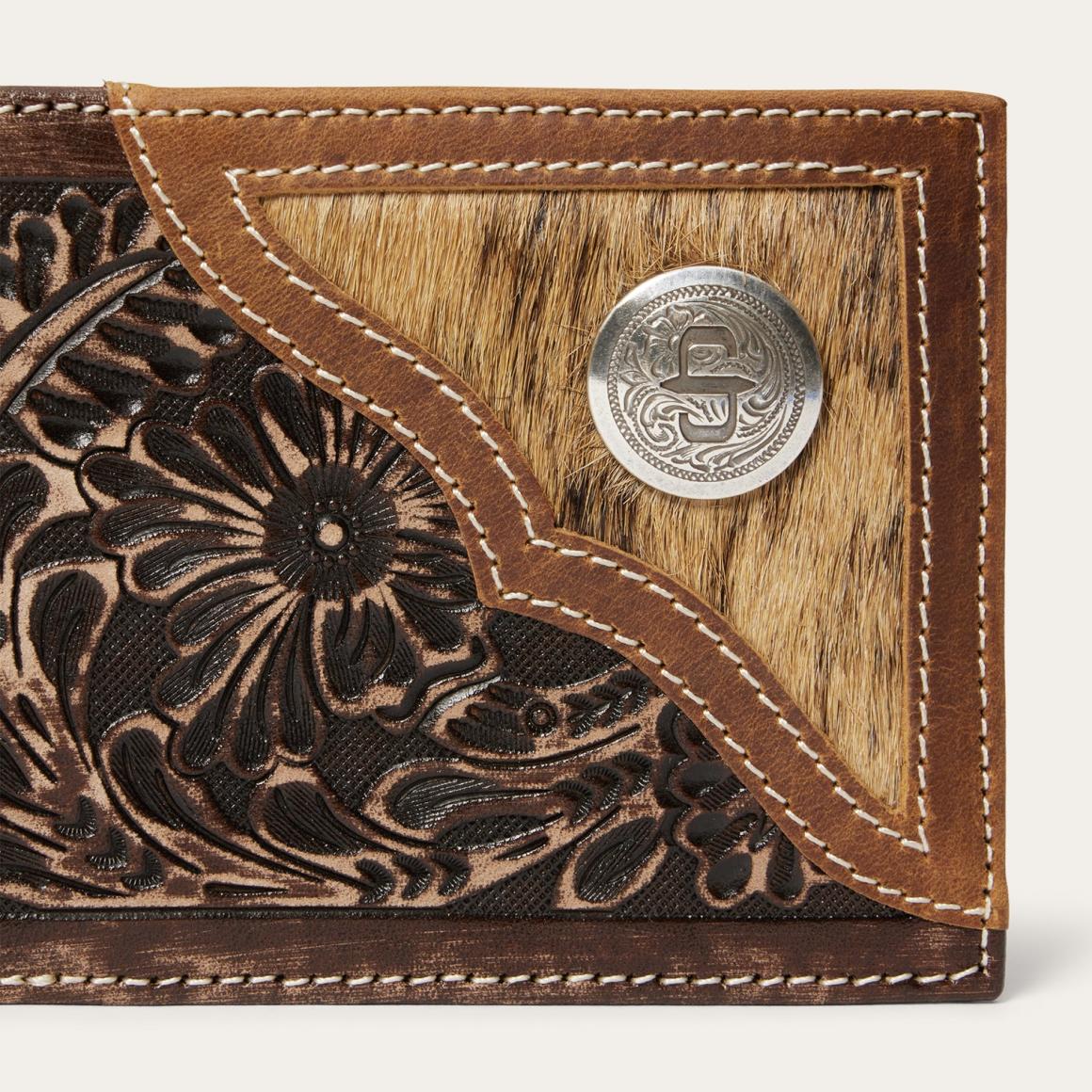 Hair-On-Hide Concho Bi-Fold Wallet Vintage Brown Men Stetson Wallets