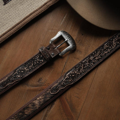 Hair-on-Hide Tooled Tab Belt Vintage/brown Men Stetson Belts